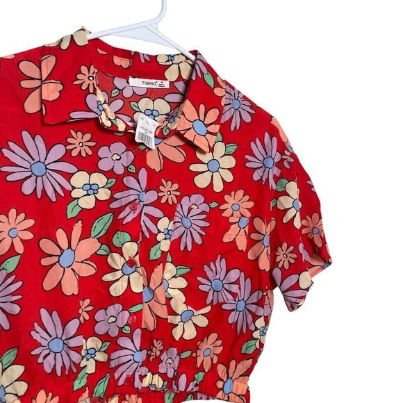 Timing Blouse Women's Medium Floral Button Up Cropped Groovy Shirt NWT - Picture 3 of 9
